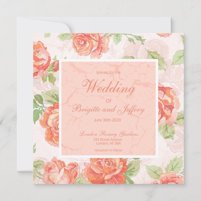 Floral peach and green print save the date (Front)