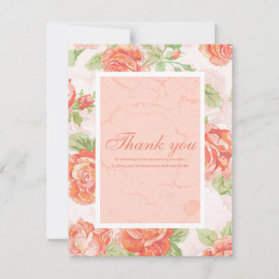 Floral peach and green thank you card