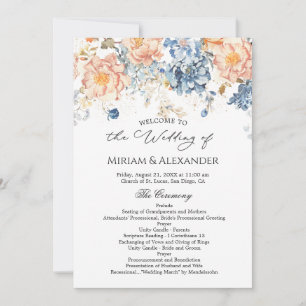 Floral Peach Blush Blue Wedding Program Invitation