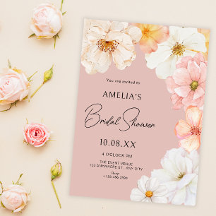 Floral peach bridal shower invitation