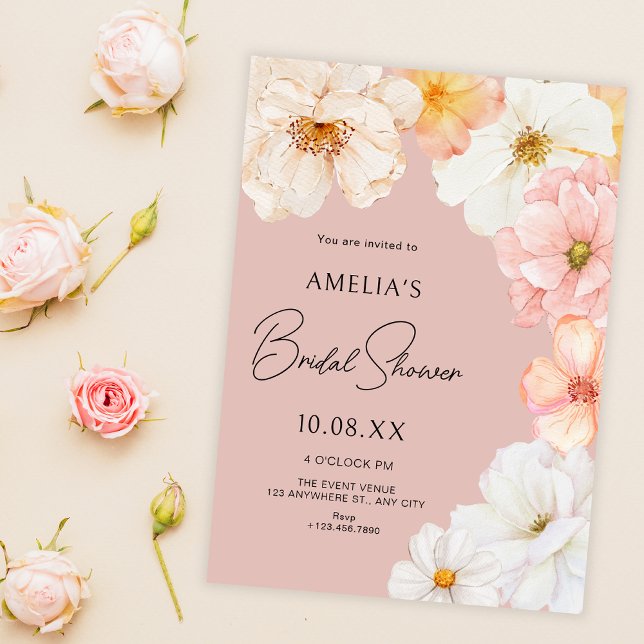 Floral peach bridal shower invitation (Creator Uploaded)