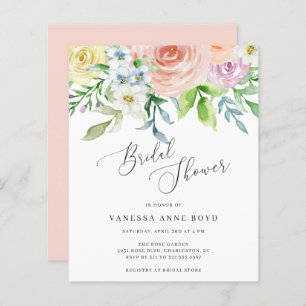 Floral Peach Budget Bridal Shower Invitation