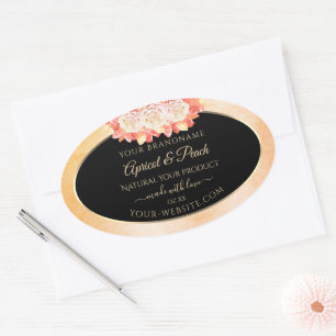 Floral Peach Coral Marble and Black Product Labels