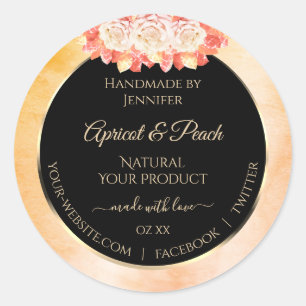 Floral Peach Coral Marble and Black Product Labels