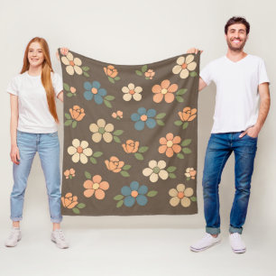 Floral Peach Cream Blue Fleece Blanket