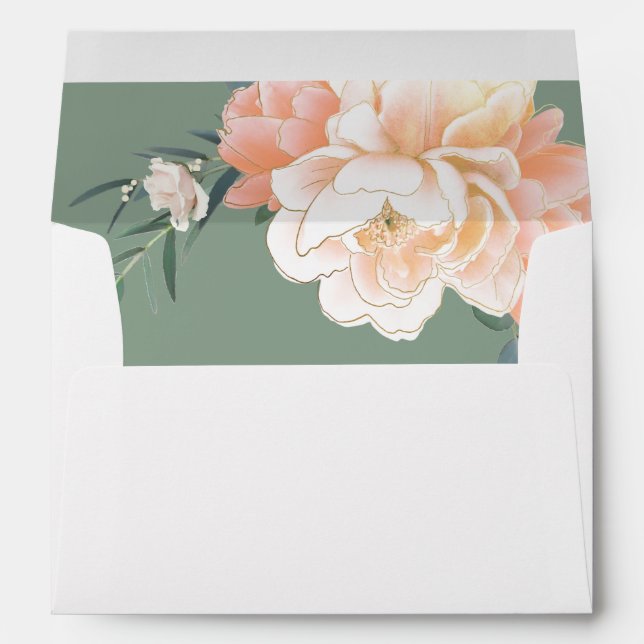 Floral Peach Cream Sage Green Wedding Invitation Envelope (Back (Bottom))