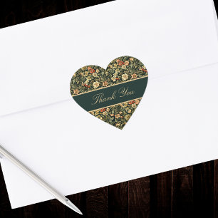 Floral Peach Green Cream William Morris Inspired Heart Sticker