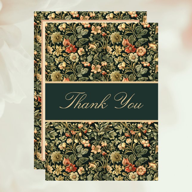 Floral Peach Green Cream William Morris Inspired  Thank You Card (Creator Uploaded)