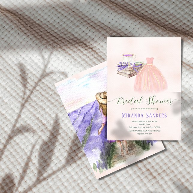 Floral Peach Lavender Dress Book Tea Brunch Bridal Invitation (Creator Uploaded)