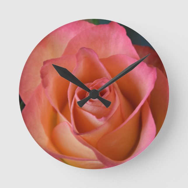 Floral Peach Pink Rose Wall Clock (Front)