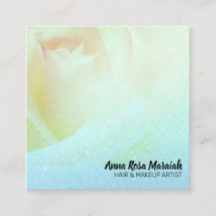 *~* Floral Peach Rose Glitter Aqua Business Card