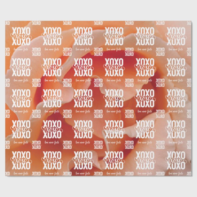 Floral Peach Rose Love Never Fails XOXO Valentine Wrapping Paper (Flat)