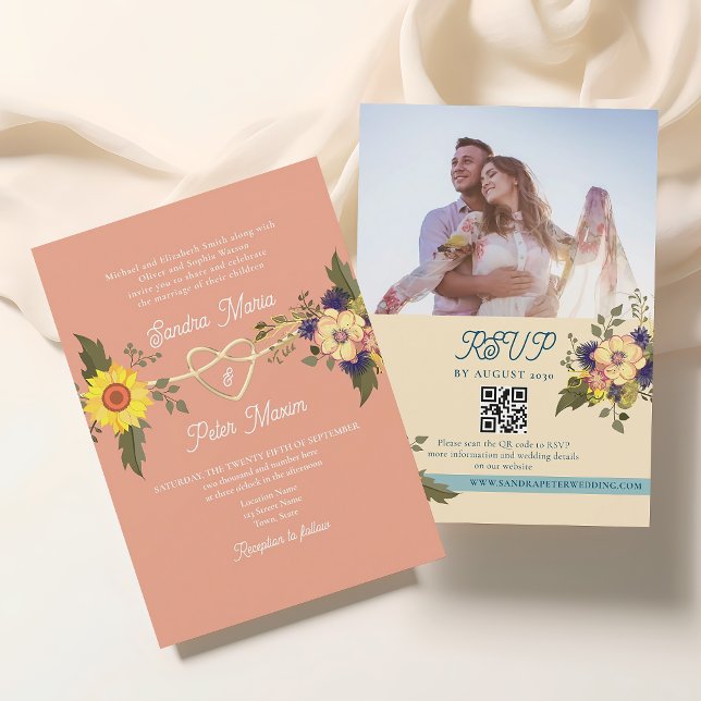 Floral Peach Wedding QR Code Invitation (Creator Uploaded)