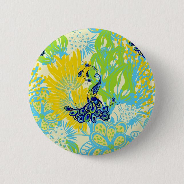 floral peacock 6 cm round badge (Front)