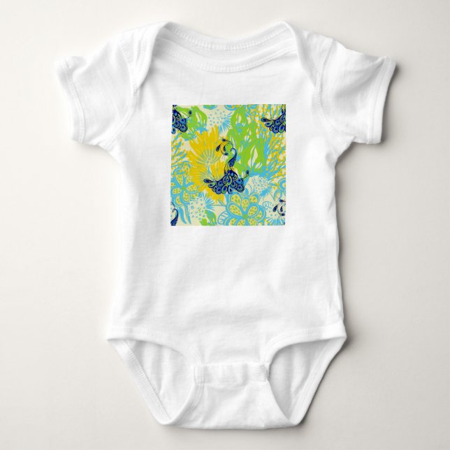 floral peacock baby bodysuit (Front)