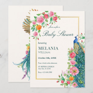 Floral peacock baby shower Invitation