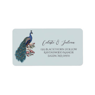 Floral Peacock Blue Return Address Label