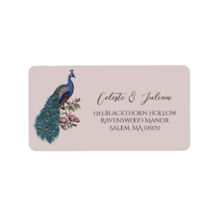 Floral Peacock Blush Pink Return Address Label