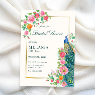 Floral peacock bridal shower Invitation