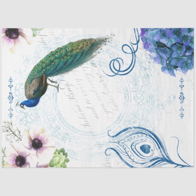 Floral Peacock Decoupage Tissue Paper (Front)