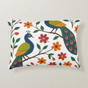 Floral Peacock Harmony Decorative Cushion