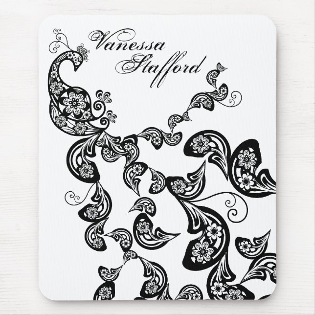 Floral Peacock Pattern Custom Gift Mousepad (Front)