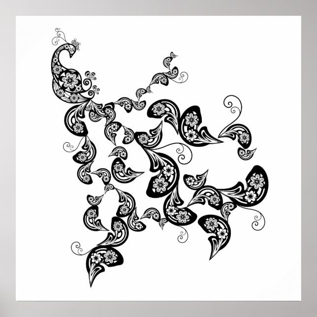 Floral Peacock Pattern Custom Poster (Front)