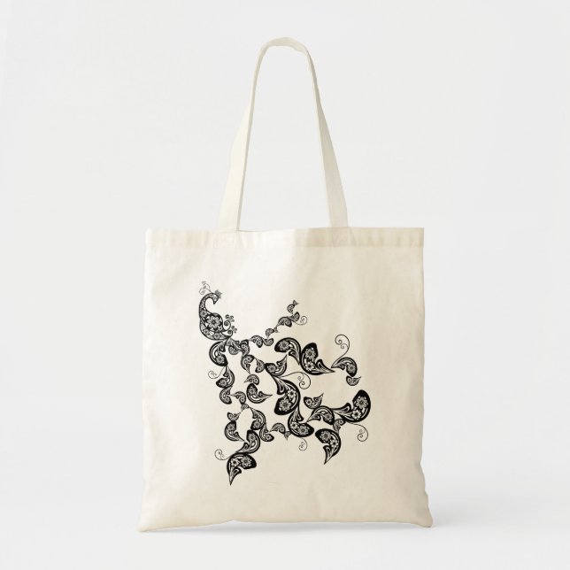 Floral Peacock Pattern Custom Tote Bag (Front)