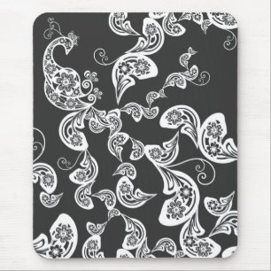 Floral Peacock Pattern White Custom Gift Mousepad