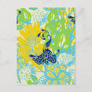 floral peacock postcard