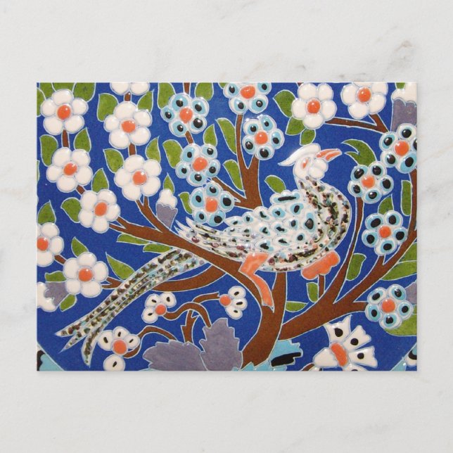 Floral Peacock Tile Art Postcard (Front)