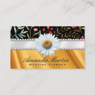Floral   Pearls and Gold Silk Drapery Business Card