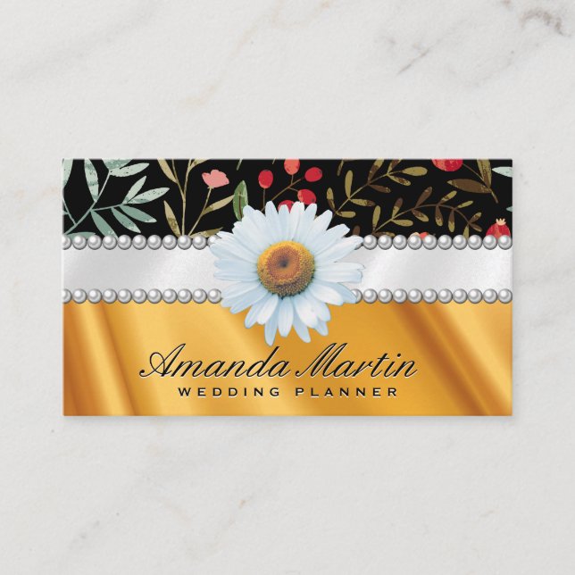 Floral | Pearls and Gold Silk Drapery Business Card (Front)