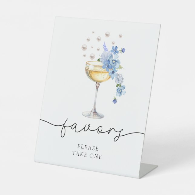 Floral Pearls & Prosecco Bridal Shower Favours Pedestal Sign (Front)