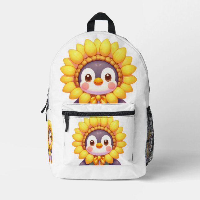 Floral Penguin Delight Printed Backpack (Front)