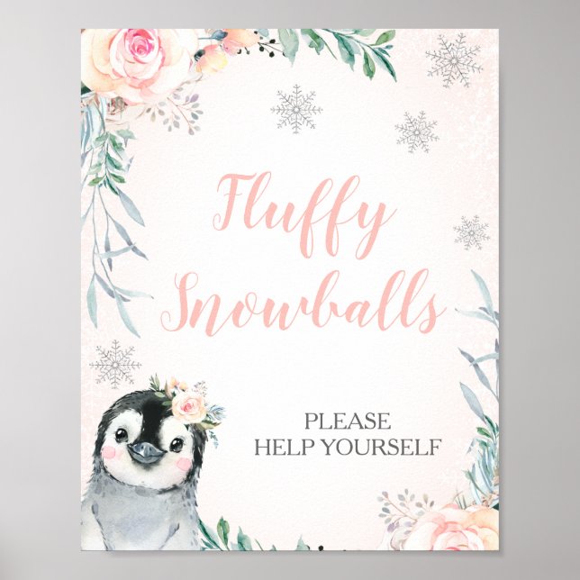Floral Penguin Winter Onederland Birthday Sign (Front)