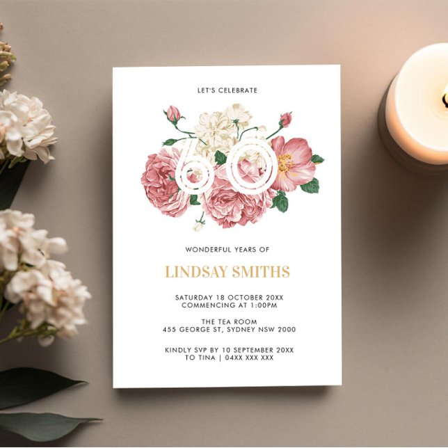 Floral Peonies and Roses 60th birthday invitation (Creator Uploaded)