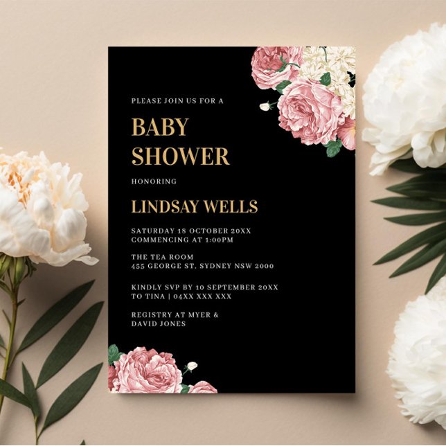 Floral Peonies and Roses Baby Shower Invitation (Creator Uploaded)