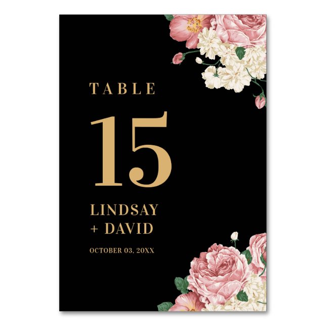 Floral Peonies and Roses Table Number (Front)