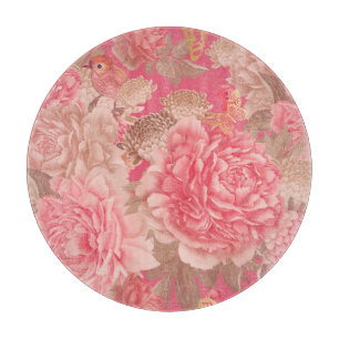 Floral peonies, butterflies: colourful seamless pa cutting board
