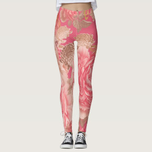 Floral peonies, butterflies: colourful seamless pa leggings