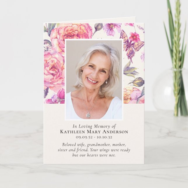 Floral Peonies Photos Folded Memorial Funeral Programme (Front)