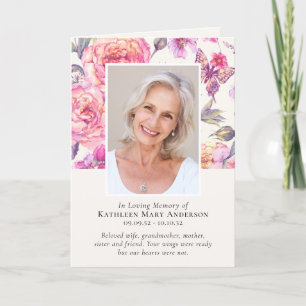 Floral Peonies Photos Folded Memorial Funeral Programme