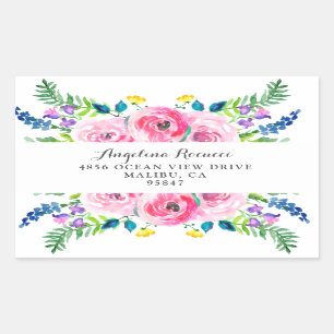 Floral Peonies Return Address Rectangular Sticker
