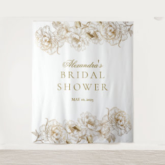 Floral Peonies White Golden Elegant Bridal Shower Tapestry