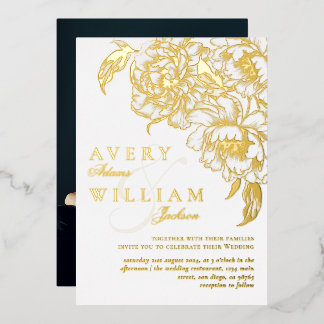 Floral Peonies White Golden Elegant Photo Wedding