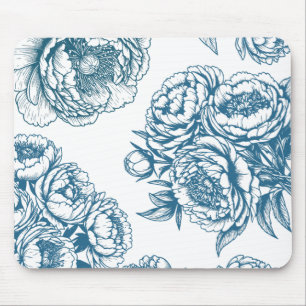 Floral Peony Blue Mouse Pad