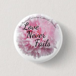 Floral Peony Love Never Fails 2019 JW Convention 3 Cm Round Badge