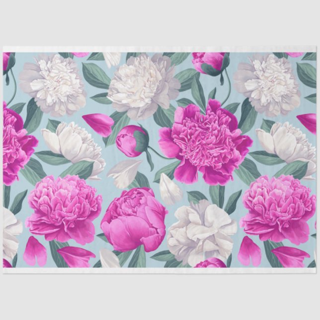 Floral Peony Peonies Flowers Pattern Decoupage Tissue Paper (Front)