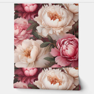Floral Peony Pink and White Tapestry Wallpaper